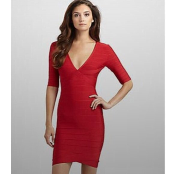 Authentic Hervé Léger Andrea Dress in Lipstick Red Size S - Picture 1 of 6